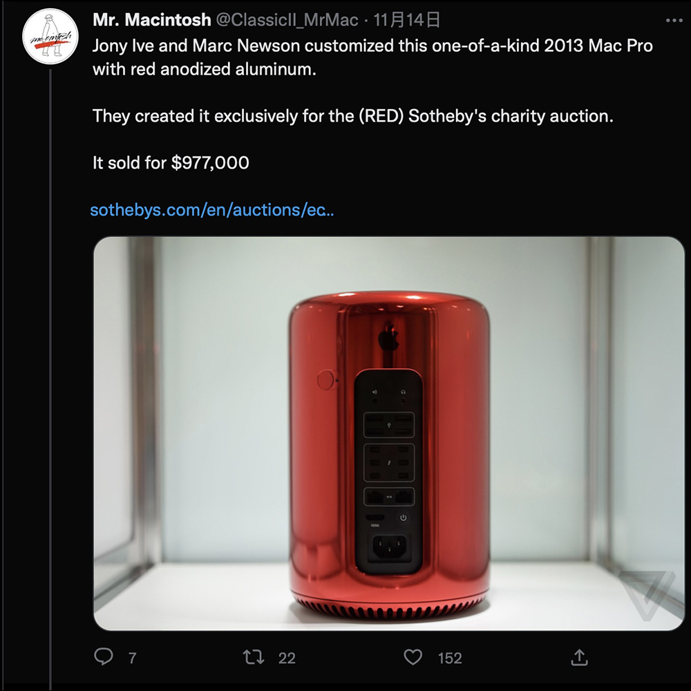 Jony Ive 設計的Mac Pro 紅色特別版以 97.7 萬美元天價售出 - 電腦王阿達