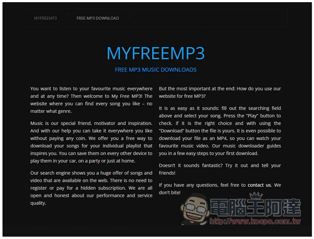 MYFREEMP3 可下載 MP3 音樂的免費線上工具，搜尋歌曲名稱或歌手名字就能找到載點 - 電腦王阿達