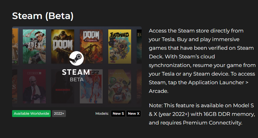 Tesla 正式推出 Steam Beta，車主將可遊玩 Steam 中的數千款遊戲 - 電腦王阿達