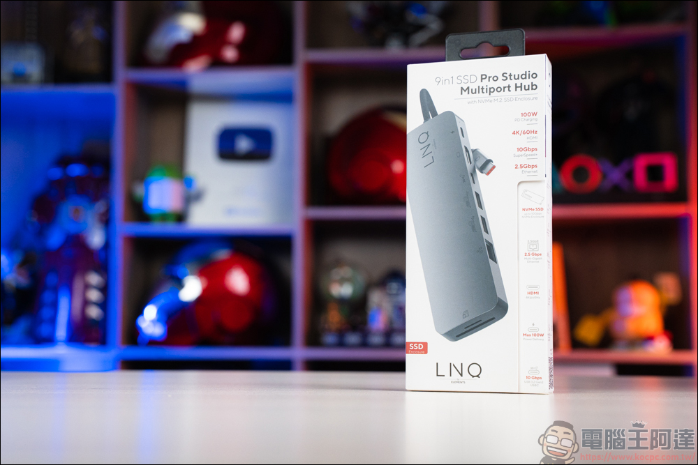 LINQ 9-in-1 SSD Pro Studio Hub 集線器，整合 Hub + SSD 外接盒、讀卡機、HDMI、高速 RJ-45、100W PD快充 九大功能 - 電腦王阿達