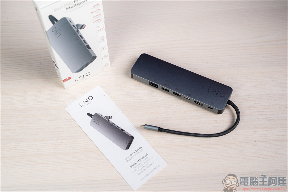 LINQ 9-in-1 SSD Pro Studio Hub 集線器，整合 Hub + SSD 外接盒、讀卡機、HDMI、高速 RJ-45、100W PD快充 九大功能 - 電腦王阿達