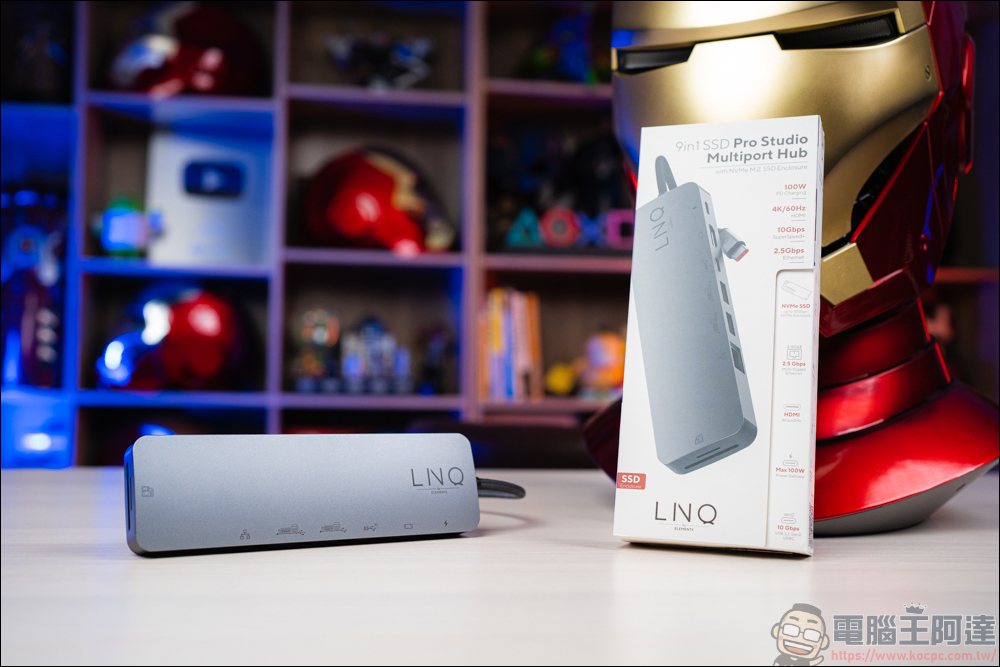 LINQ 9-in-1 SSD Pro Studio Hub 集線器，整合 Hub + SSD 外接盒、讀卡機、HDMI、高速 RJ-45、100W PD快充 九大功能 - 電腦王阿達