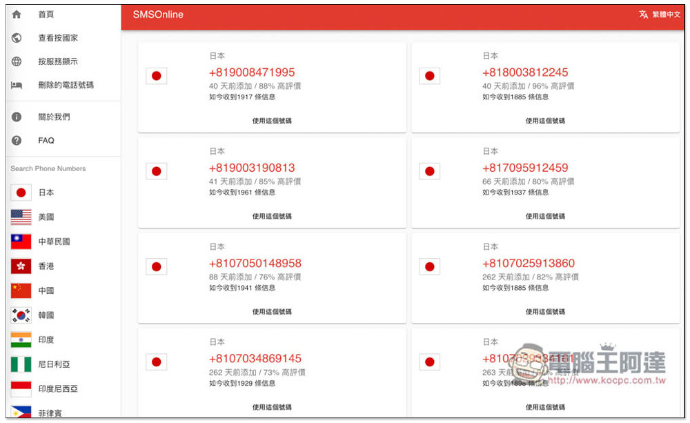 4 個提供免費日本手機門號網站，讓你接收註冊所需的簡訊驗證碼 - 電腦王阿達