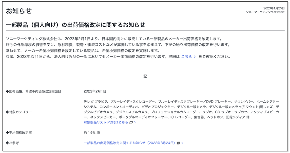 日本 Sony 宣佈下個月調漲數百款產品的價格 ，平均漲幅達 14% - 電腦王阿達