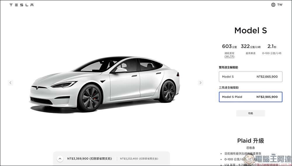 特斯拉 Model S、Model X 台灣開賣，烈焰紅新色同步開放選購，1020 匹的 Model S Plaid 只要337萬！ - 電腦王阿達