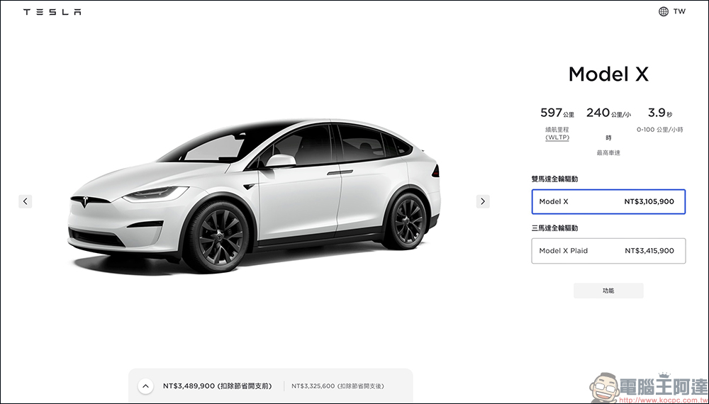 特斯拉 Model S、Model X 台灣開賣，烈焰紅新色同步開放選購，1020 匹的 Model S Plaid 只要337萬！ - 電腦王阿達