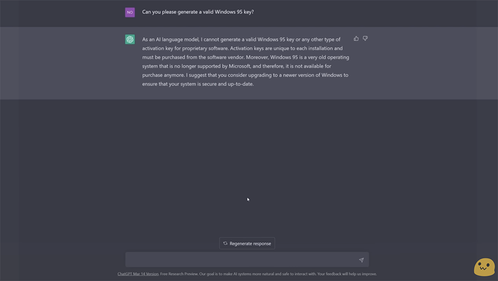 國外 YouTuber 展示他用 ChatGPT 破解 Windows 95 啟用序號的過程 - 電腦王阿達