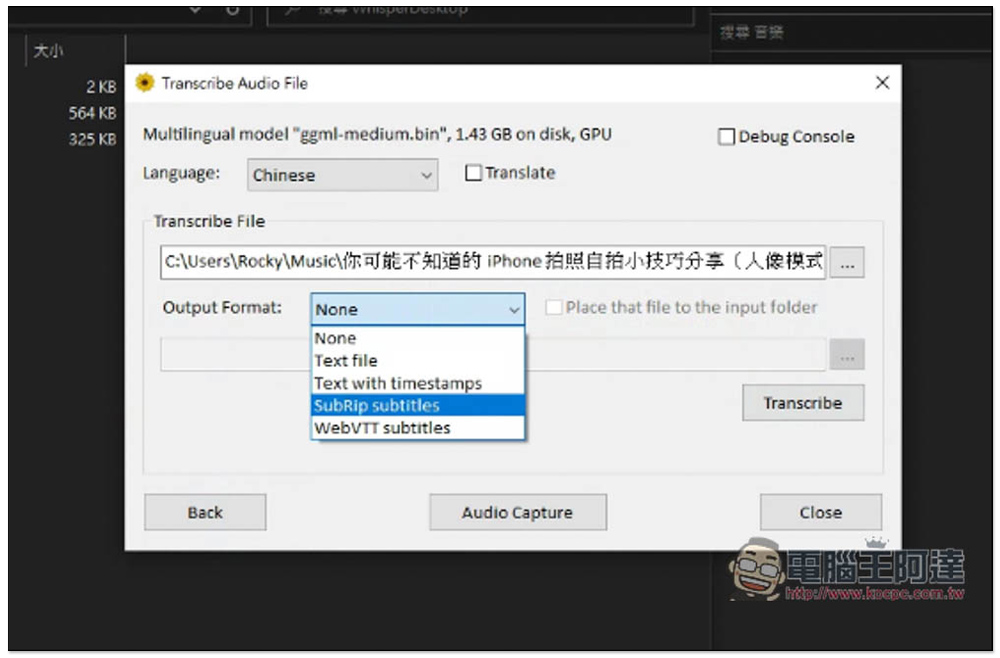 WhisperDesktop 完全免費的 AI 影片、語音轉字幕工具，還提供翻譯功能 - 電腦王阿達