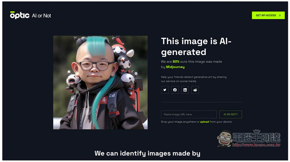 Optic AI or Not 檢測圖片是否為 AI 產生，還告訴你可能是用什麼繪圖工具，標榜準確度達 95% - 電腦王阿達