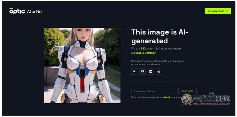 Optic AI or Not 檢測圖片是否為 AI 產生，還告訴你可能是用什麼繪圖工具，標榜準確度達 95% - 電腦王阿達