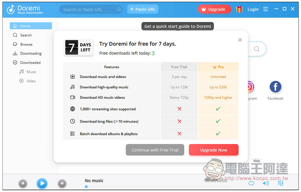 Doremi Music Downloader 限免下載，支援超過 1,000 個網站，YouTube 最高支援 4K 畫質影片、320k MP3 音樂（Windows/Mac） - 電腦王阿達