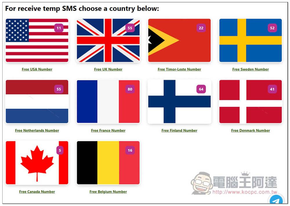 TEMPSMSS 提供 10 個國家、超過 400 個免費門號，幫你代收簡訊驗證碼 - 電腦王阿達
