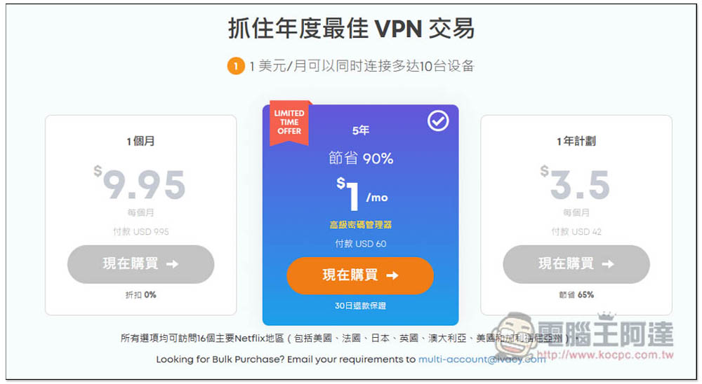 可看超過 7 國 Netflix 隱藏影片的 VPN 推終身方案，只需 60 美金一次買斷 - 電腦王阿達