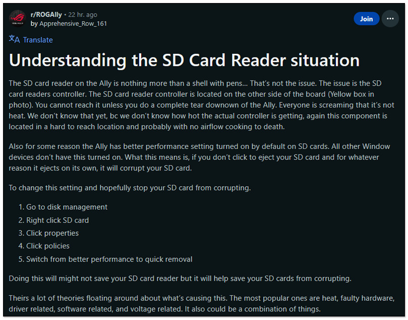 華碩承認 ROG Ally 的 SD 讀卡機有過熱問題，正在想辦法改善 - 電腦王阿達
