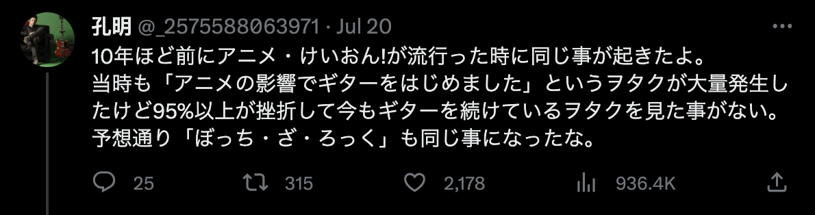 «孤獨搖滾！»帶來的吉他熱潮退燒，日本出現大量吉他拋售潮 - 電腦王阿達