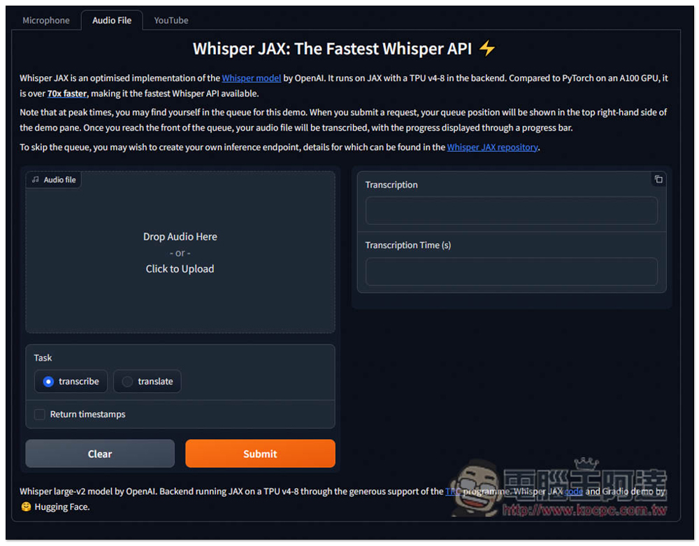 Whisper JAX 超強語音轉文字免費 AI 工具，8 分鐘影片不到 5 秒就轉完 - 電腦王阿達