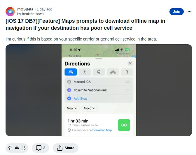 Reddit 網友發現 Apple Maps 支援離線下載