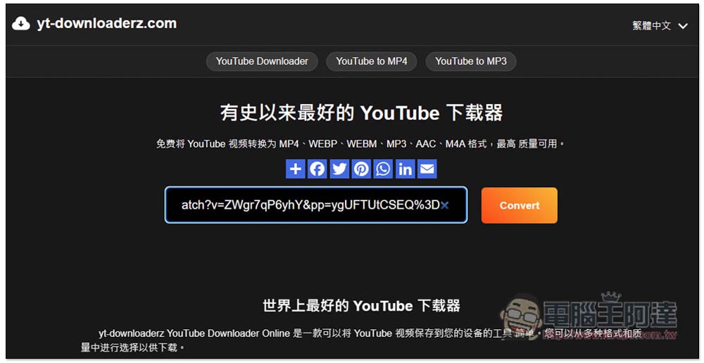 yt-downloaderz 最強 YouTube 免費下載器，支援最高 8K MP4 影片、MP3 音樂，下載速度快 - 電腦王阿達