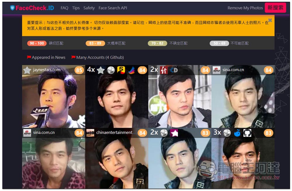 FaceCheck.ID 超強 AI 人臉圖片辨識找人線上工具，連素人、戴口罩也找的到 - 電腦王阿達