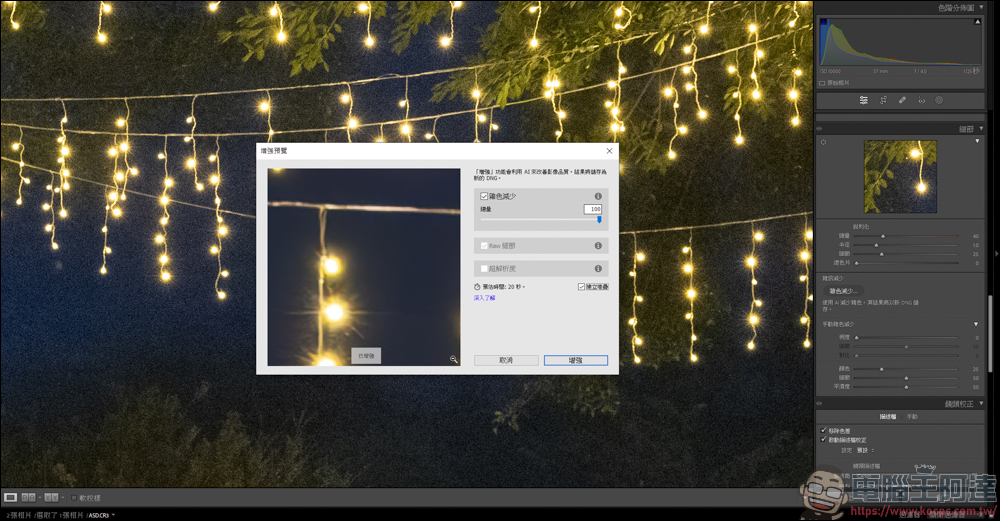 新版的 Lightroom AI 雜色減少功能，一鍵除噪點還能保有大量細節 - 電腦王阿達