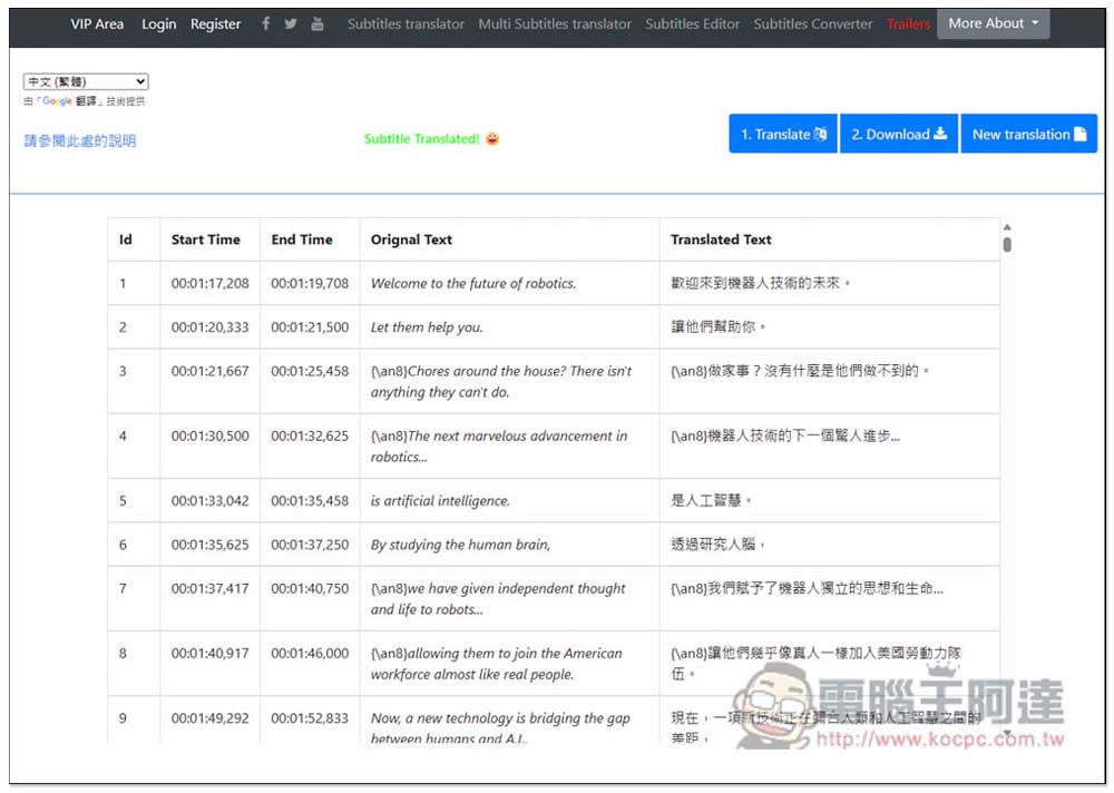 Translate Subtitles 線上免費字幕翻譯工具，一鍵輕鬆將國外字幕翻成中文 - 電腦王阿達