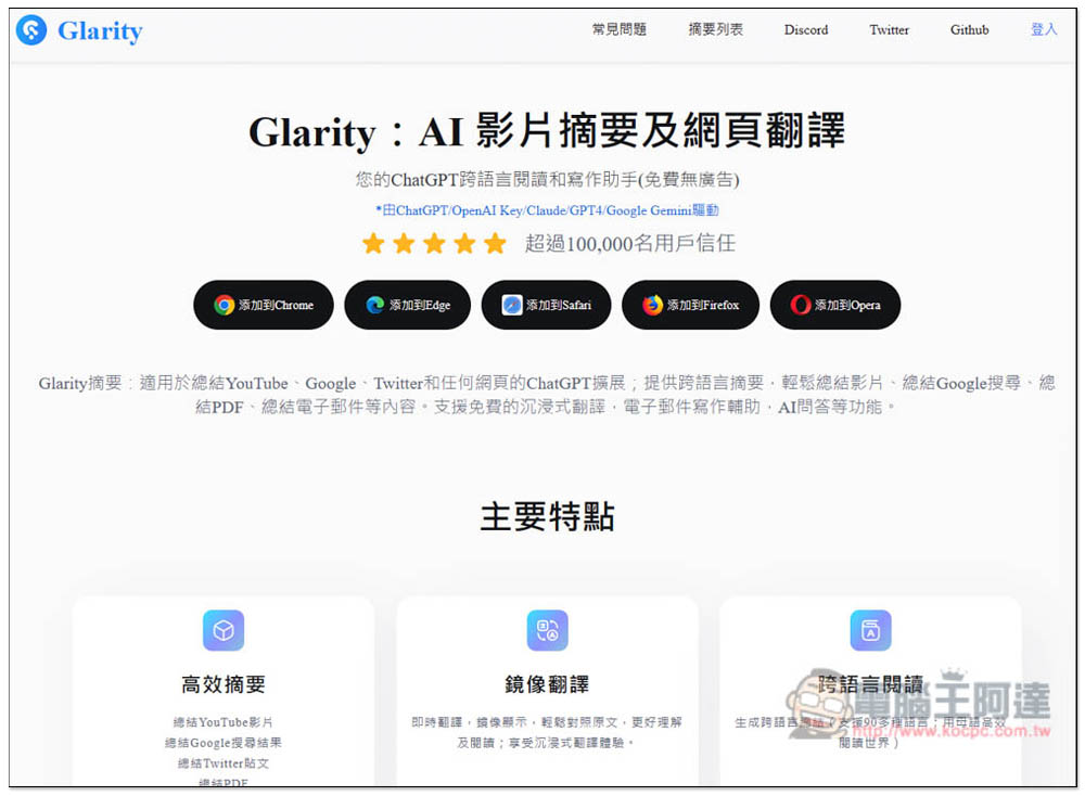 「Glarity」實現用 ChatGPT 一鍵摘要網頁文章、YouTube 影片、翻譯內文和增強 Google 搜尋 - 電腦王阿達