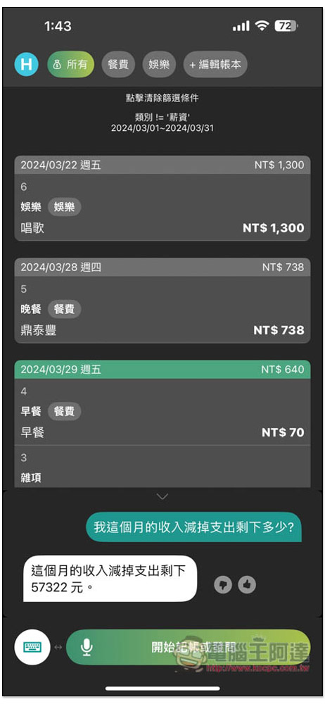 「說說記帳」超好用 AI 語音記帳 App，用說的就能記錄支出、收入、獲得統計報告 - 電腦王阿達