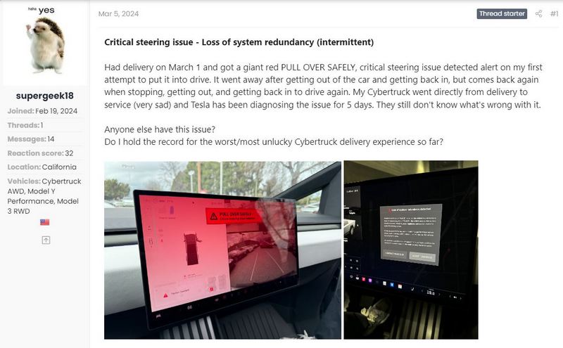 特斯拉 Cybertruck 爆災情，剛交車上路就故障直接進廠維修 - 電腦王阿達