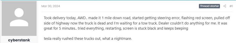 特斯拉 Cybertruck 爆災情，剛交車上路就故障直接進廠維修 - 電腦王阿達