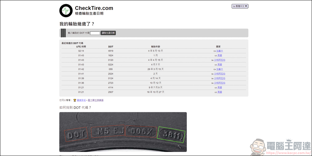 你開的車輪胎年齡多大?利用CheckTire快速查詢 - 電腦王阿達