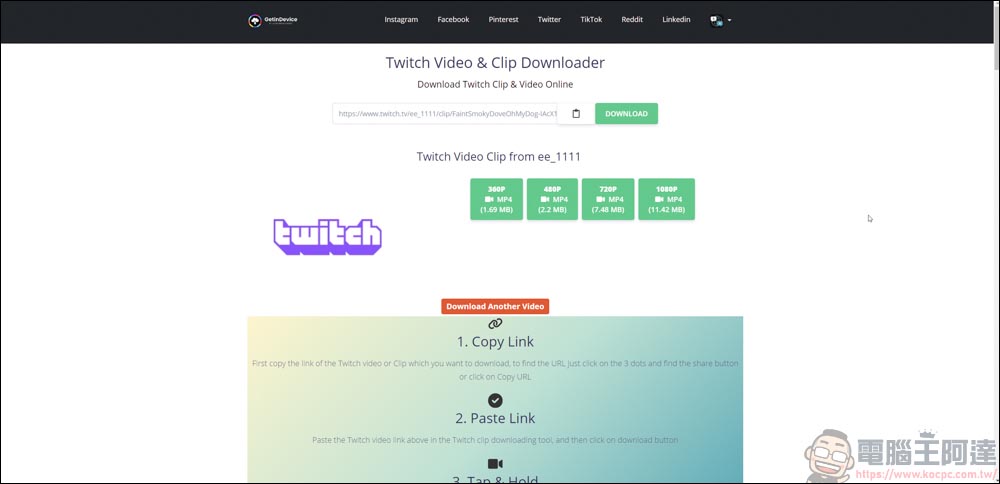 GetinDevice｜可下載IG、FB、X、TikTok、Reddit、Twitch平台影片的好用工具 - 電腦王阿達