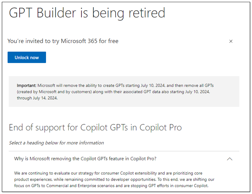 才剛推出沒多久，微軟決定砍掉 Copilot 的 GPT 和 GPT Builder 功能 - 電腦王阿達