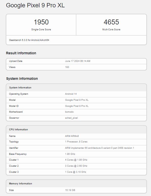 Google Pixel 9 Pro XL 跑分首次現身 Geekbench，效能比上一代提升約 10% - 電腦王阿達