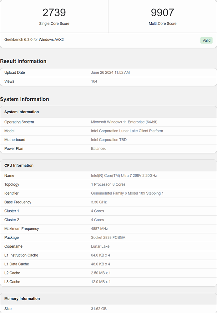 Intel 下一代 Lunar Lake 處理器完整型號列表現身，Ultra 7 268V 的 Geekbench 跑分成績也來了 - 電腦王阿達