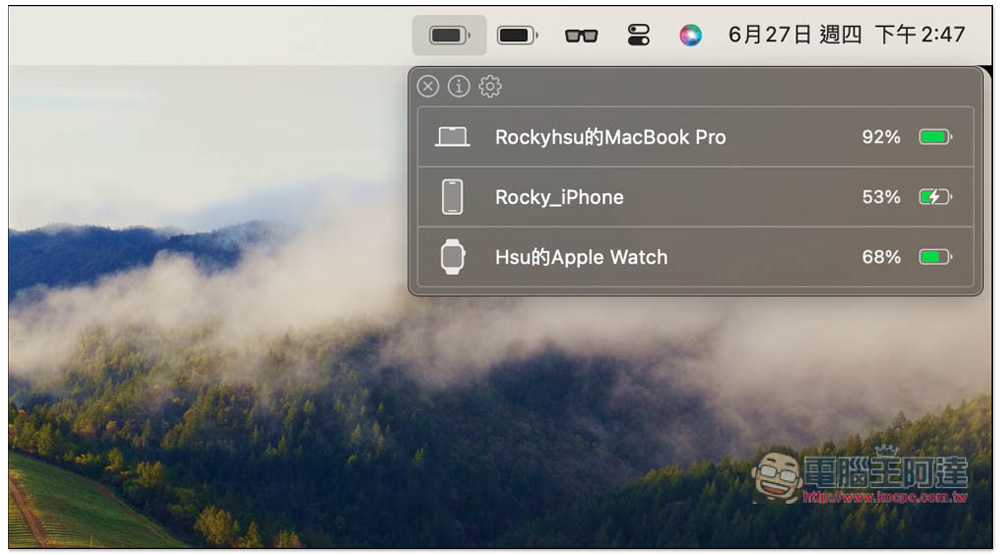 AirBattery 在 Mac 選單列中即時查看 iPhone、iPad、AirPods、Apple Watch 的電量狀況 - 電腦王阿達