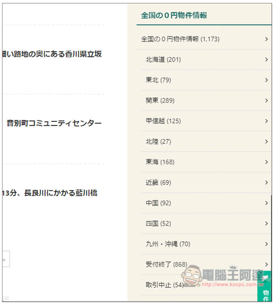 這網站列出日本全國免費送的房子和土地，千坪土地、公寓、房子都 0 元 - 電腦王阿達