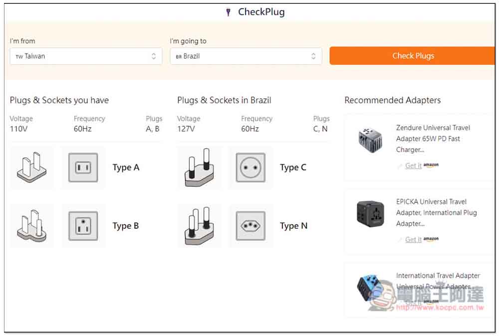 CheckPlug 快速查詢旅遊國家的插座與電壓標準、需不需要帶轉接頭 - 電腦王阿達