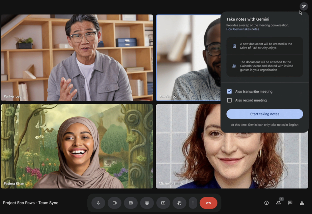 Gemini AI 開始支援視訊會議筆記彙整