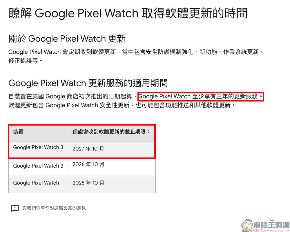 Google Pixel Watch 3 僅提供 3 年保障更新，時間不如自家 Pixel 手機 - 電腦王阿達