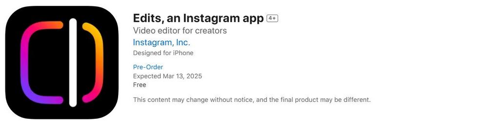 Instagram 推「Edits」影片編輯 App，瞄準 TikTok 被禁後的市場機會 - 電腦王阿達