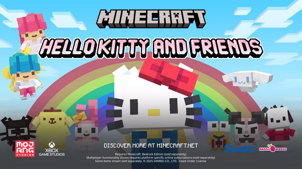 Minecraft 與三麗鷗合作推出全新 DLC「Hello Kitty and Friends」，讓你與 Hello Kitty、酷洛米、美樂蒂、帕恰狗等角色一起體驗 Minecraft 世界 - 電腦王阿達