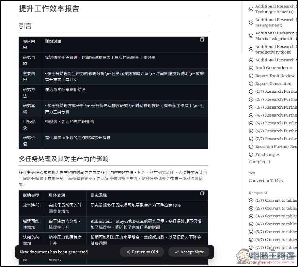 Kompas AI 號稱能替代 ChatGPT 深度研究的 AI 工具，無需註冊就能嘗試 - 電腦王阿達