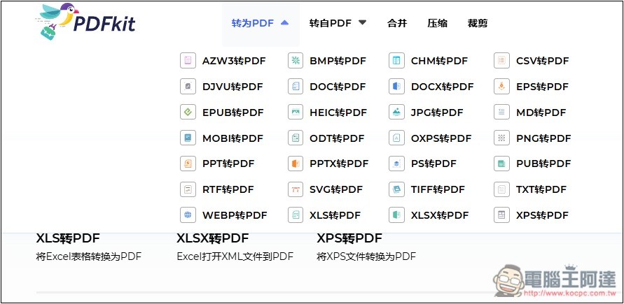 PDF Kit 支援 28 種檔案格式轉換，含電子書，還提供合併、壓縮等功能 - 電腦王阿達