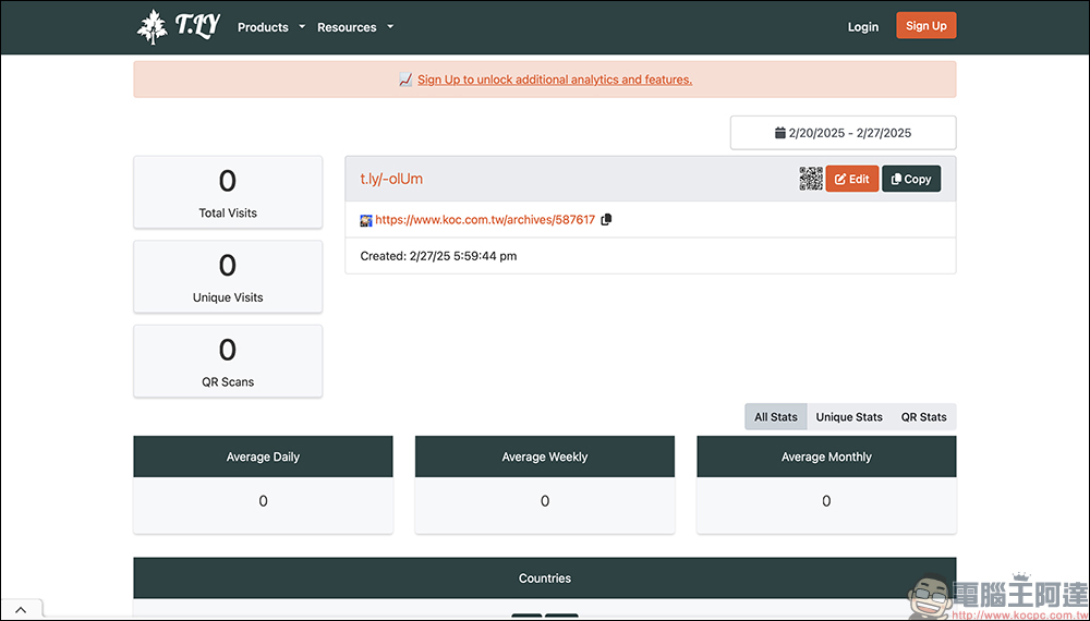 T.LY 縮網址服務：免費生成超短連結與 QR Code，還能提供流量分析 - 電腦王阿達