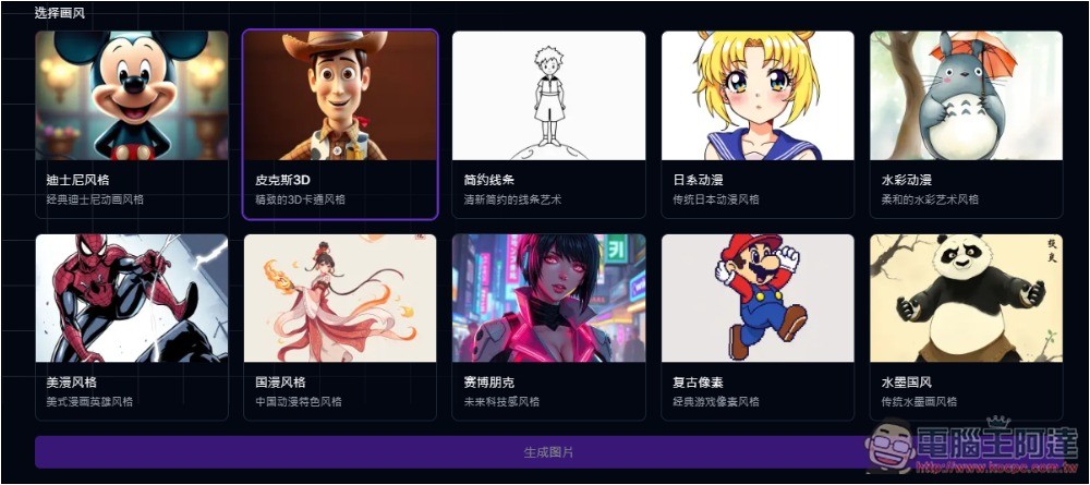 AI Cartoon Generator 免費 AI 卡通圖片生成器，皮克斯、迪士尼、日漫、復古等風格都有 - 電腦王阿達