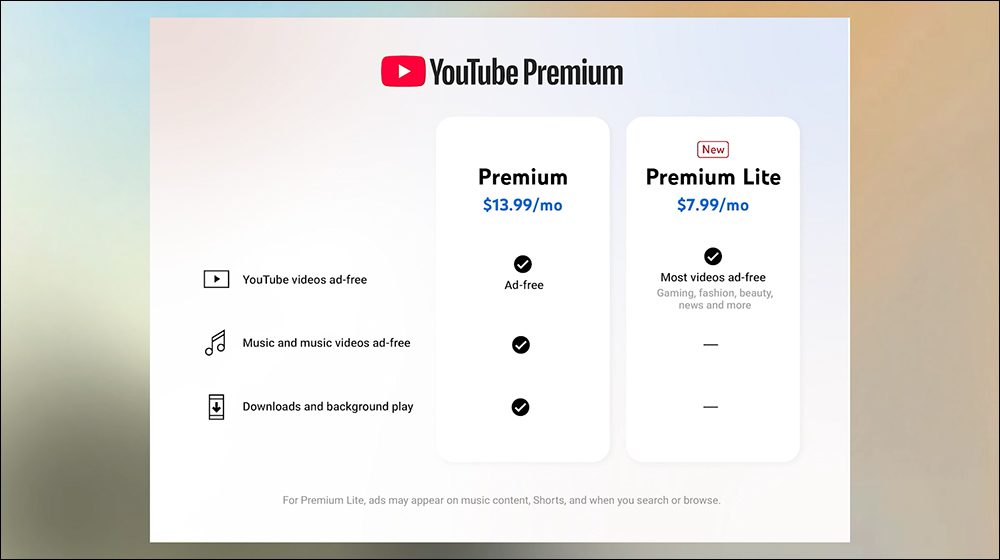 YouTube Premium Lite 更平價的訂閱方案在美國推出，每月 7.99 美元享有影片無廣告體驗 - 電腦王阿達